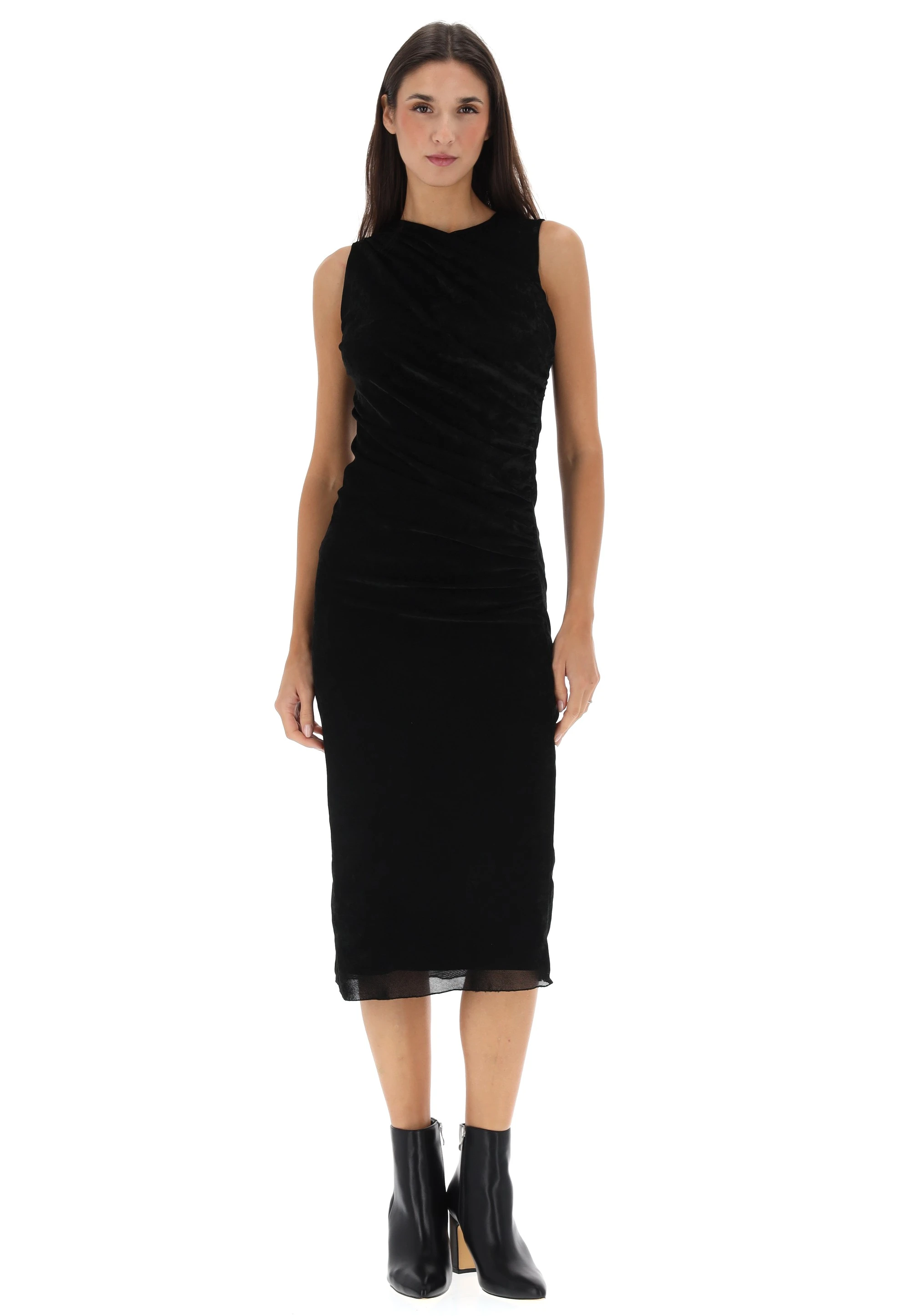 Vestito èks donna con arricciatura sul fianco effetto ciniglia